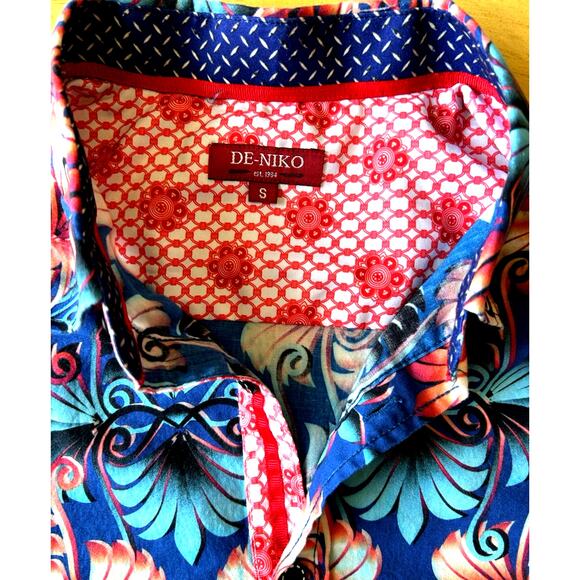 wild graphic floral print Shirt Men S button up preppy Casual Contrast Flip Cuff - Picture 1 of 8